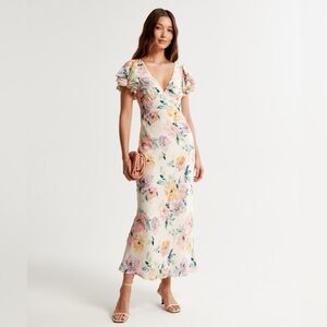 Abercrombie Ruffle Sleeve Slip Maxi Dress💐✨💗